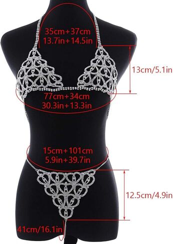 Zoestar Rhinestone Body Chain Suit Silver Crystal Bikini Bra Underwear Sexy Sparkly Party Body Jewelry Accessories for Women in Saudi Arabia