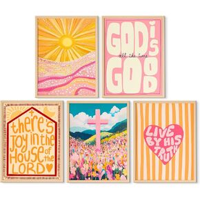 5pcs Orange Trendy Christian Wall Art Retro Boho Bible Verse Canvas Prints Colorful Faith Wall Decor Cute Preppy Scripture Pictures Painting For Teen Girls Church Youth Group 8x10in Unframed Poster in Saudi Arabia