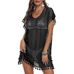 Women's Boho Crochet Tassel Beach Cover Up 2026 Summer Swimsuit Bikini Mesh Dress Vacation Swimwear in Kuwait