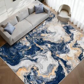 سجادة رخامية Yinhua مقاس 5 × 7، سجادة قابلة للغسل باللونين الأزرق والذهبي وغير قابلة للانزلاق، سجاد حديث من الصوف الصناعي الناعم غير قابل للتساقط، سجاد منطقة مجردة منخفض الكومة غير قابل للانزلاق، سجادة أرضية مقاومة للبقع لغرفة المعيشة وغرفة النوم والمكتب in Kuwait