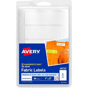 Avery No-Iron Fabric Labels, 1" x 3", Washer and Dryer-Safe Waterproof Labels, Non-Printable, 50 Total (40725) in Kuwait