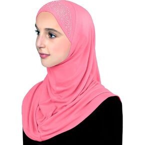 Aiyah Hijab Scarf Big Girls/Kids Pre-teen Headscarf one piece Junior Muslim Amira with Rhinestones (Rose Pink) in Kuwait