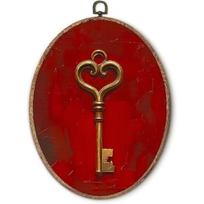 Hxlac Gold Heart Key on Red Oval Wall Art Framed, Lovers Key Anniversary Oval Wall Decor, Dark Academia Valentine's Day Hanging Canvas Prints Wall Sculptures for Home Living Room Decor, 8.5x11.5 Inch in Kuwait