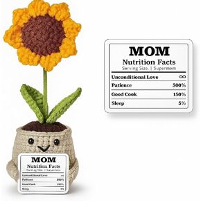 Handmade Crochet Sunflower Gift with “Mom Nutrition Facts" Card – Funny for Mom – Cute Knitted Plant Desk Decor, Birthday & Appreciation Gift for Mother in Kuwait