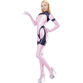 Women's Shiny Two-Tone Catsuit - Long Sleeve Footed Leotard with Thigh & Back Zips in Saudi Arabia