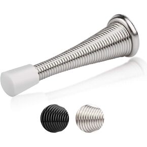 HOMOTEK 12 حزمة سدادة باب زنبركية مع مصد مطاطي من النيكل الساتان 3-1/8 بوصة زنبركية مرنة شديدة التحمل لباب الجدار توقف مصد الباب المنخفض للمنزل (ترقية النيكل الساتان) in Kuwait