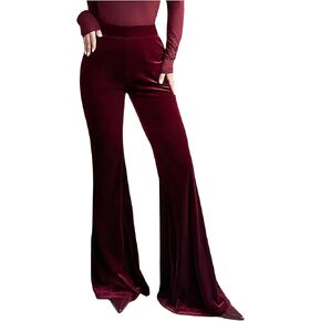 SOLY HUX Women's Velvet Flare Pants Elastic High Waisted Bell Bottom Pants Casual Trousers in Kuwait