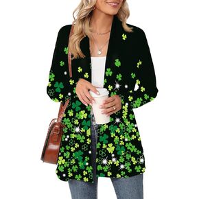 معطف خفيف الوزن للسيدات بأكمام طويلة وطبعة نبات النفل بأكمام طويلة لعيد القديس باتريك in Kuwait
