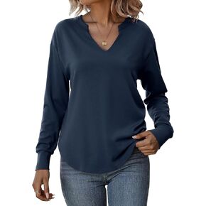 Totatuit بلوزات للنساء الخامس الرقبة قمصان طويلة الأكمام فضفاضة خفيفة الوزن منحني هيم بلوزة كاجوال بلايز 2025 خريف البحرية X-Large in Kuwait