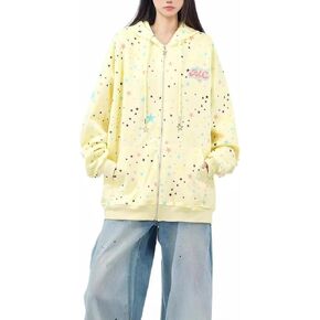 Y2K Star Zip Up Hoodie Women Oversized Graphic Sweatshirt Aesthetic Grunge Harajuku Jacket with Pockets in Saudi Arabia