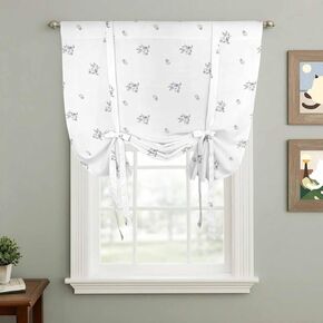 Purple Floral Tie Up Curtains for Window, Spring Summer Botanical Watercolor Thermal Insulated Balloon Shade Adjustable Rod Pocket Curtains Valance Panels for Kitchen Bathroom Café 46'' x 63'' in Saudi Arabia
