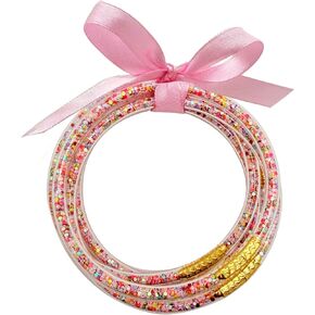 Glitter Jelly Bangles Bracelets Set Glitter Filled Jelly Silicone Bracelets with Bowknot for Women Jewelry Gifts in Kuwait
