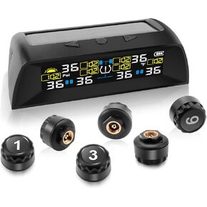 Tire Pressure Monitoring System RV Solar TPMS with 6 External sensors & 6 Alarm Auto Sleep Mode LCD Real-time Display for sedans SUV MPV Pickup Truck RV etc (0-144PSI) in Kuwait