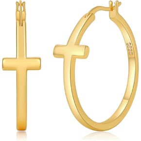 Senteria 3MM رقيقة 925 الفضة الاسترليني الصليب الأطواق الأقراط هيبوالرجينيك 14K الذهب مطلي هوب الأقراط خفيفة الوزن الأطواق القرط للنساء الهدايا 15/20/30/40/50MM in Kuwait