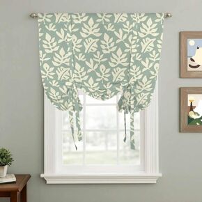 Flower Floral Tie Up Curtains for Window, Green Grey Silhouette Nature Patterns Thermal Insulated Balloon Shade Adjustable Rod Pocket Curtains Valance Panels for Kitchen Bathroom Café 52'' x 63'' in Saudi Arabia