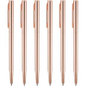 6 أقلام حبر جاف ذهبية رفيعة مقاس 1 مم أقلام حبر سوداء معدنية قابلة للسحب مع مشابك للأعمال المكتبية والمدرسين وضيف الزفاف (ذهبي) in Kuwait