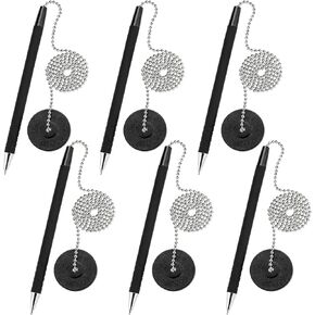 6 Pcs Secure Pens with Chain and Pen Holder, Security Pens for Check Writing, Desk Pen on a Chain with Adhesive Base for Office Bank Supplies, Black in Kuwait