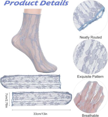 6 Pairs Ruffle Lace Socks, Ruffle Frilly Lolita Socks Women Sheer Slouch Sock Lace Mesh Novelty Decorated Ideal for Lolita Princess Dress Accessories, Nylon Loose Ankle High Comfortable & Stylish in Saudi Arabia