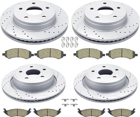 دوارات الفرامل الأمامية والخلفية سيراميك مكابح الشاحنة والسحب طقم فرامل محفورة ومشقوقة لدودج رام 1500 دورانجو كرايسلر أسبن 5 LUG in Kuwait