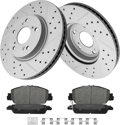 مجموعة الفرامل الأمامية والدوارات، وسادات الفرامل السيراميكية ودوارات الفرامل المحفورة والمشقوقة، مناسبة لـ 2013 2014 2015 2016 2017 2018 2019 2020 2021 2022 Honda Accord EX EX-L LX Sport in Kuwait