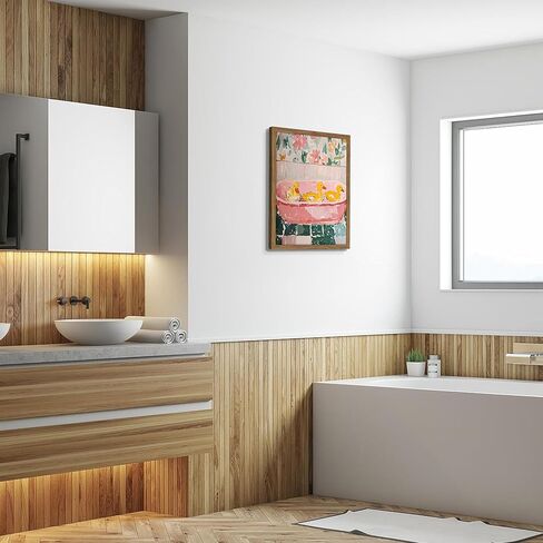 Framed Funny Bathroom Wall Art Decor, Yellow Duck in Pink Bathtub Canvas Wall Decor Painting, Cute Whimsical Animal Poster Print Picture for Girls Bathroom Nursery 12x16 Inch in Saudi Arabia