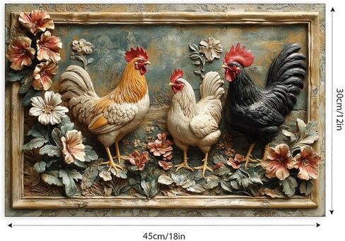 Rooster Trio Amidst Flowers Vintage Rustic Canvas Wall Art - 12x18in Unframed Poster- Home & Office Decor for Living Room, Bedroom, Kitchen & Cafe in Saudi Arabia