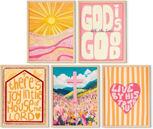 5pcs Orange Trendy Christian Wall Art Retro Boho Bible Verse Canvas Prints Colorful Faith Wall Decor Cute Preppy Scripture Pictures Painting For Teen Girls Church Youth Group 8x10in Unframed Poster in Saudi Arabia