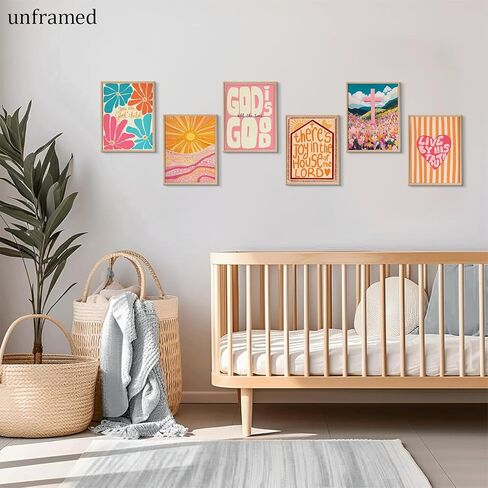 5pcs Orange Trendy Christian Wall Art Retro Boho Bible Verse Canvas Prints Colorful Faith Wall Decor Cute Preppy Scripture Pictures Painting For Teen Girls Church Youth Group 8x10in Unframed Poster in Saudi Arabia