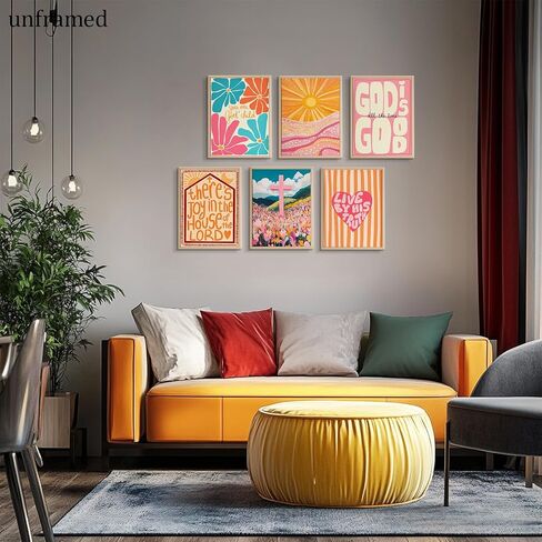 5pcs Orange Trendy Christian Wall Art Retro Boho Bible Verse Canvas Prints Colorful Faith Wall Decor Cute Preppy Scripture Pictures Painting For Teen Girls Church Youth Group 8x10in Unframed Poster in Saudi Arabia