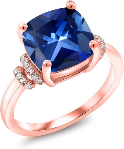 Gem Stone King 3-5 Cttw Gemstone Birthstone Ring For Women | 18K Rose Gold Plated Silver | Cushion 10MM | Wedding Anniversary Engagement Promise Ring | Size 5-9 in Saudi Arabia