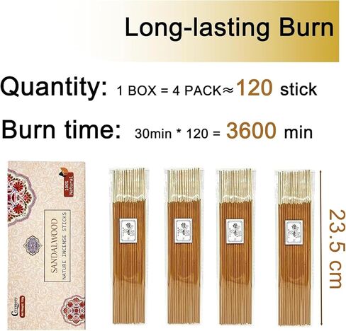 Ceremony Sandalwood Incense Sticks, 120 Sticks Pack, 100%-Charcoal-Free Natural-Handmade Incense, Purification,Relaxation,Positivity, Icense for Yoga Meditation (120g) Full Size in Saudi Arabia