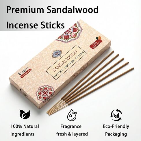Ceremony Sandalwood Incense Sticks, 120 Sticks Pack, 100%-Charcoal-Free Natural-Handmade Incense, Purification,Relaxation,Positivity, Icense for Yoga Meditation (120g) Full Size in Saudi Arabia