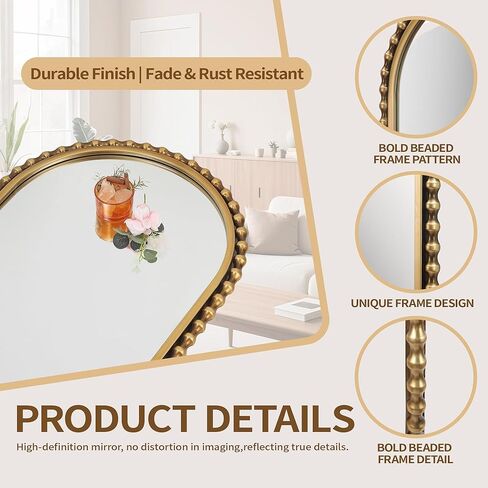 مرآة مثبتة على الحائط بطول كامل بيضاوي مقاس 20 بوصة × 53 بوصة، إطار معدني مطرز بالذهب العتيق، مرآة حائط كبيرة مزخرفة، معلقة رأسية أو أفقية، مدخل طويل، غرفة النوم، غرفة المعيشة in Kuwait