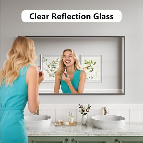 Bathroom Mirror 30"x55" Matte Black Rectangle Bathroom Wall Mirror for Over Sink, Modern Large Vanity Mirror, HD Tempered Glass, Anti-Rust Aluminum Alloy Frame, for Living Room, Bedroom, Entryway in Kuwait