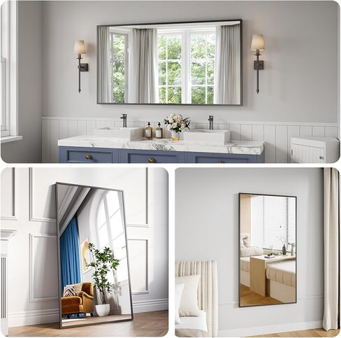 Bathroom Mirror 30"x55" Matte Black Rectangle Bathroom Wall Mirror for Over Sink, Modern Large Vanity Mirror, HD Tempered Glass, Anti-Rust Aluminum Alloy Frame, for Living Room, Bedroom, Entryway in Kuwait