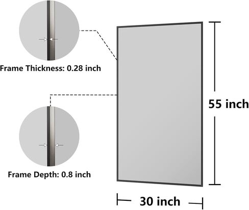 Bathroom Mirror 30"x55" Matte Black Rectangle Bathroom Wall Mirror for Over Sink, Modern Large Vanity Mirror, HD Tempered Glass, Anti-Rust Aluminum Alloy Frame, for Living Room, Bedroom, Entryway in Kuwait