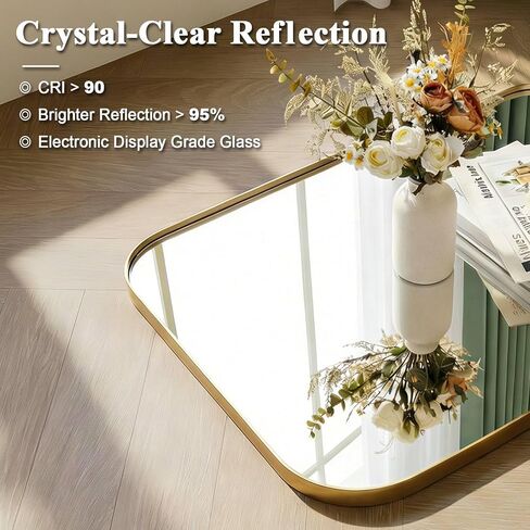 ANDY STAR Brushed Gold Arched Bathroom Mirror, 30x36 Arch Mantel Large Wall Mirror, Stainless Steel Framed, 1" Deep HD Rectangular Mirror for Over Sink, Fireplace Mantel, Entryway & Living Room in Kuwait