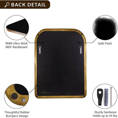 ANDY STAR Brushed Gold Arched Bathroom Mirror, 30x36 Arch Mantel Large Wall Mirror, Stainless Steel Framed, 1" Deep HD Rectangular Mirror for Over Sink, Fireplace Mantel, Entryway & Living Room in Kuwait