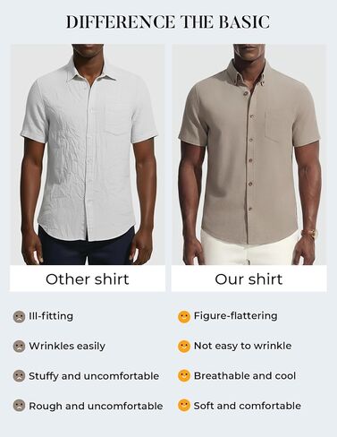 PJ PAUL JONES Mens Linen Shirt Short Sleeve Button Down Business Casual Dress Shirts Cotton Summer Beach Shirts with Pocket in Saudi Arabia