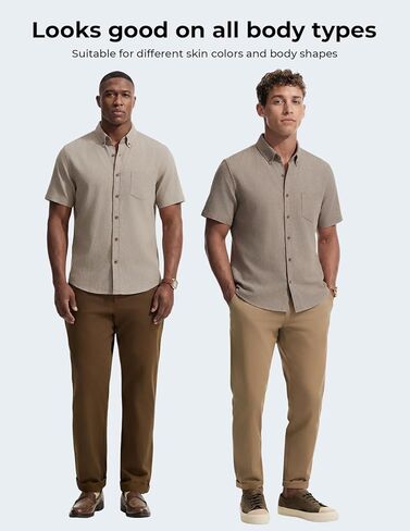 PJ PAUL JONES Mens Linen Shirt Short Sleeve Button Down Business Casual Dress Shirts Cotton Summer Beach Shirts with Pocket in Saudi Arabia