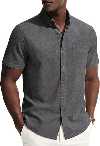 PJ PAUL JONES Mens Linen Shirt Short Sleeve Button Down Business Casual Dress Shirts Cotton Summer Beach Shirts with Pocket in Saudi Arabia