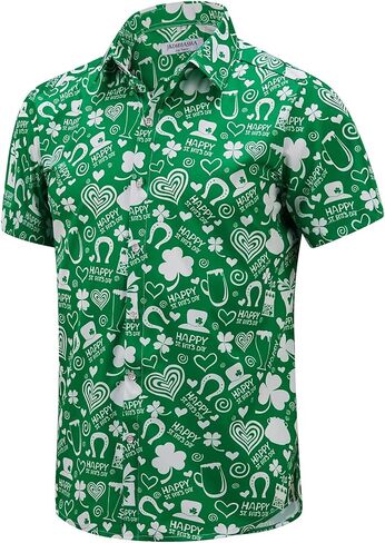 J&DHUASHA Mens St Patrick's Day Shirt Shamrock Irish Printed Green Clover Hawaiian Button Down Short Sleeves Shirts in Saudi Arabia
