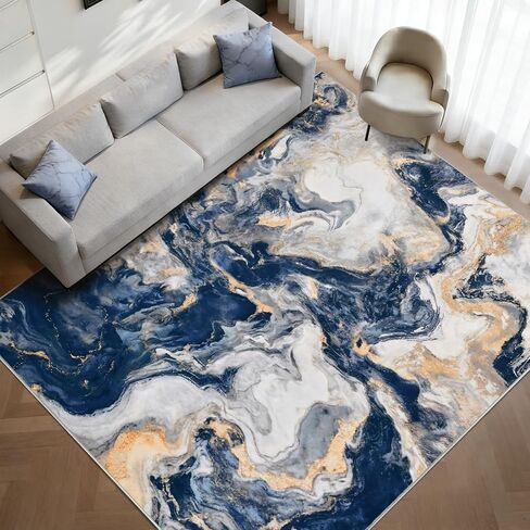 سجادة رخامية Yinhua مقاس 5 × 7، سجادة قابلة للغسل باللونين الأزرق والذهبي وغير قابلة للانزلاق، سجاد حديث من الصوف الصناعي الناعم غير قابل للتساقط، سجاد منطقة مجردة منخفض الكومة غير قابل للانزلاق، سجادة أرضية مقاومة للبقع لغرفة المعيشة وغرفة النوم والمكتب in Kuwait