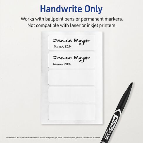 Avery No-Iron Fabric Labels, 1" x 3", Washer and Dryer-Safe Waterproof Labels, Non-Printable, 50 Total (40725) in Kuwait