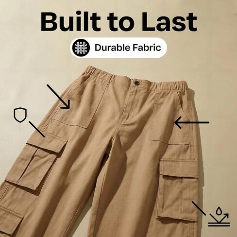 Womens Cargo Pants Elastic Waisted Hiking Pant Athletic Casual High Waist Straight Leg Trousers with Multi Pockets in Saudi Arabia