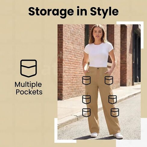 Womens Cargo Pants Elastic Waisted Hiking Pant Athletic Casual High Waist Straight Leg Trousers with Multi Pockets in Saudi Arabia