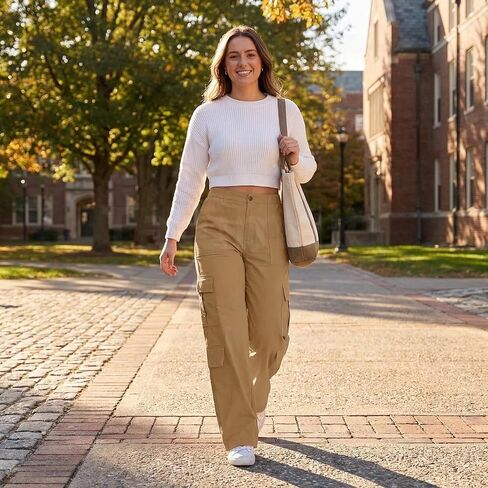 Womens Cargo Pants Elastic Waisted Hiking Pant Athletic Casual High Waist Straight Leg Trousers with Multi Pockets in Saudi Arabia