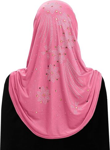 Aiyah Hijab Scarf Big Girls/Kids Pre-teen Headscarf one piece Junior Muslim Amira with Rhinestones (Rose Pink) in Kuwait