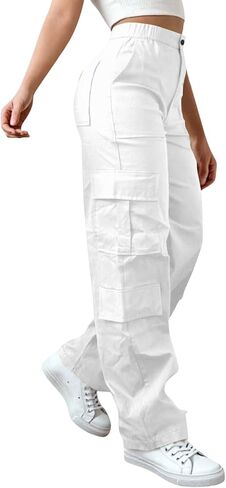Womens Cargo Pants Elastic Waisted Hiking Pant Athletic Casual High Waist Straight Leg Trousers with Multi Pockets in Saudi Arabia