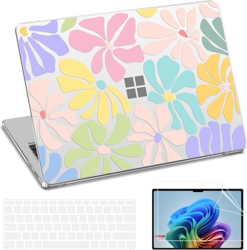 متوافق مع حافظة كمبيوتر محمول Microsoft Surface 7 مقاس 15 بوصة، موديل 2037، هيكل صلب من البلاستيك المقاوم للخدش مع نمط مبتكر + غطاء لوحة مفاتيح + واقي شاشة، زهري in Kuwait